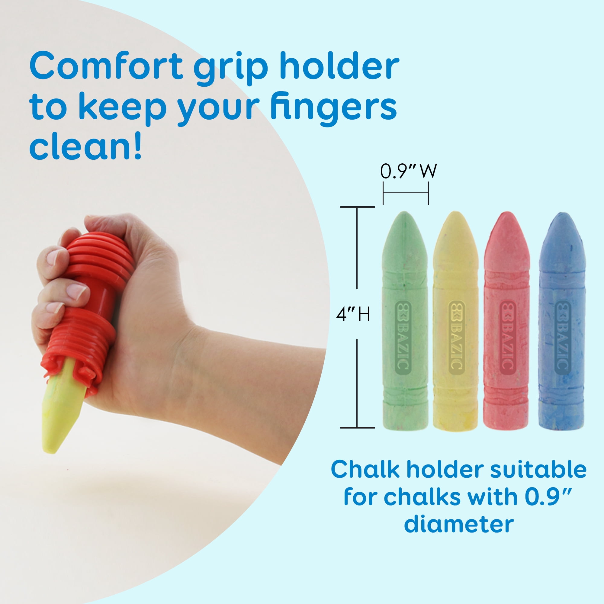 BAZIC Jumbo Sidewalk Chalks & Chalk Holders, 4 Colors Chalks with 1 Plastic Holder, Outdoor Fun Activity Art Coloring, 4-Packs