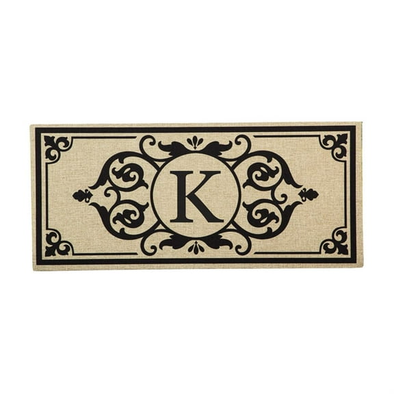 Evergreen Cambridge Monogram Burlap Sassafras Indoor Outdoor Switch Doormat Letter K 1'10"x10" Brown