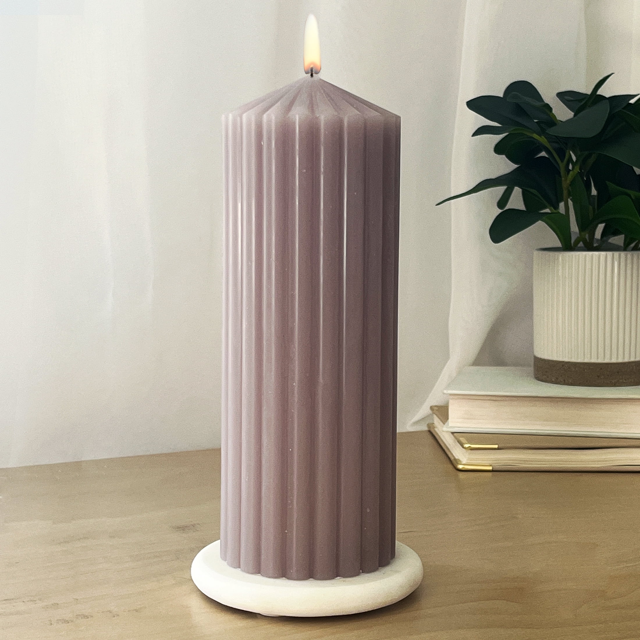 Mainstays Single Wick 3" x 8" Ribbed Pillar Candle, Unscented, Taupe