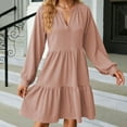 thumbnail image 6 of safuny Sales Women's Midi A Line Dress Dressy Loose V Neck Long Sleeve Solid Color Linen Loose Long Dress Comfy Casual Plus Size For Mujer Elegante Pink S, 6 of 8