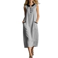 thumbnail image 2 of Womens Summer Dresses Sleeveless Sundresses Women's Casual Crew-Neck Multi-Color Pocket Sleeveless Dress Gray L, 2 of 6