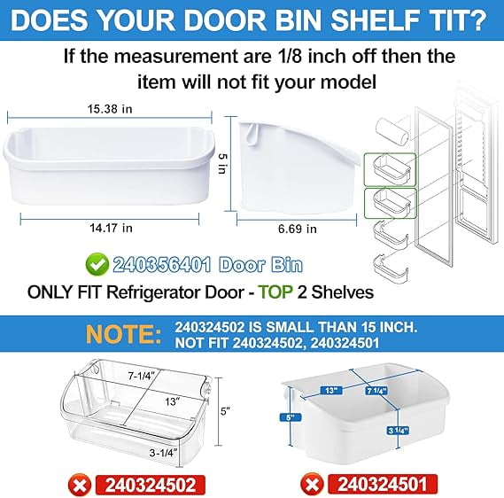 [2 Pack] 240356401 White Refrigerator Door Bin Compatible with Frigidaire – Replacement Door Shelf for FFSS2614QS4A, FFHS2611PFEA, FFHS2622MSYA