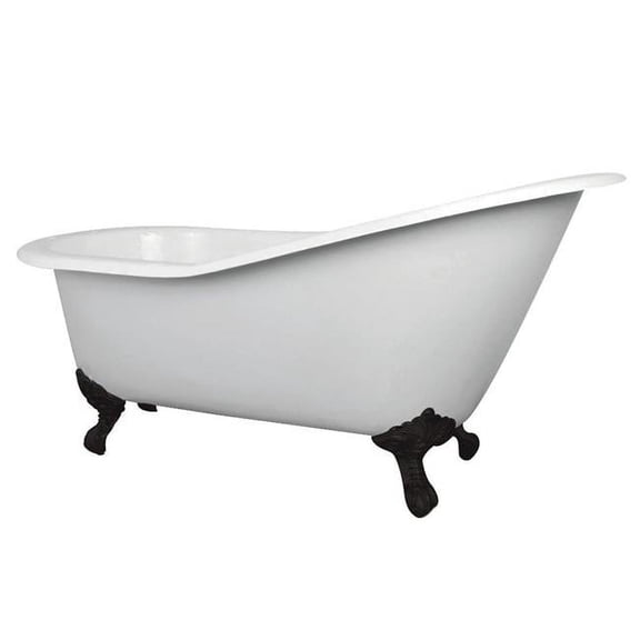 61 in. Aqua Eden Cast Iron Single Slipper Clawfoot Tub with 7 in. Aqua Eden Faucet Drillings, White & Matte Black