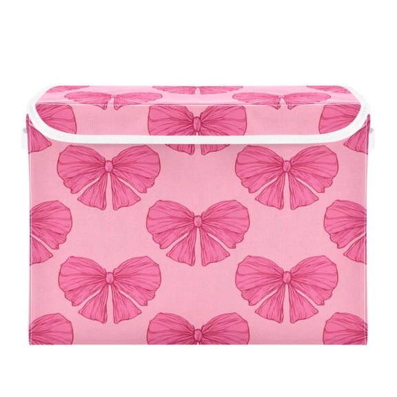 Storage Box With Lid 16.5x12.6x11.8In Foldable Stacked Household Storage Box Pink Bow Cute