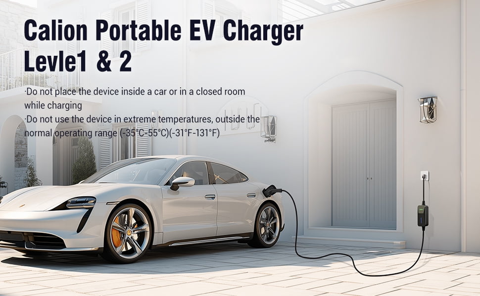 CALION 32A Level 2 Portable EV Charger, 240V Smart Electric Vehicle Charging Station with 25FT Cable, NEMA 14-50 Plug, LED Indicator, IP65 Waterproof for Indoor/Outdoor J1772 EVs