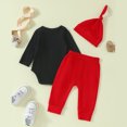 thumbnail image 4 of VNKIDY Boys Outfits Baby Letter Prints Outfit Set With Long Sleeve Crewneck Printed Bodysuit Red Elastic Waisted Pants Matching Beanie For Daily Wear Celebration Adorable Sets, 4 of 5