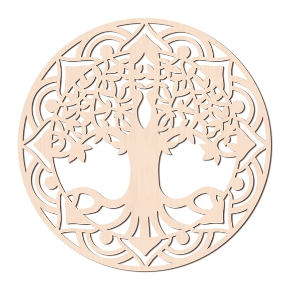 12Inch Tree of Life Wooden Wall Art Sacred Geometry Home Decor Laser Cut Wooden Wall Sculpture for Home Office Studio Wall Hanging Decor