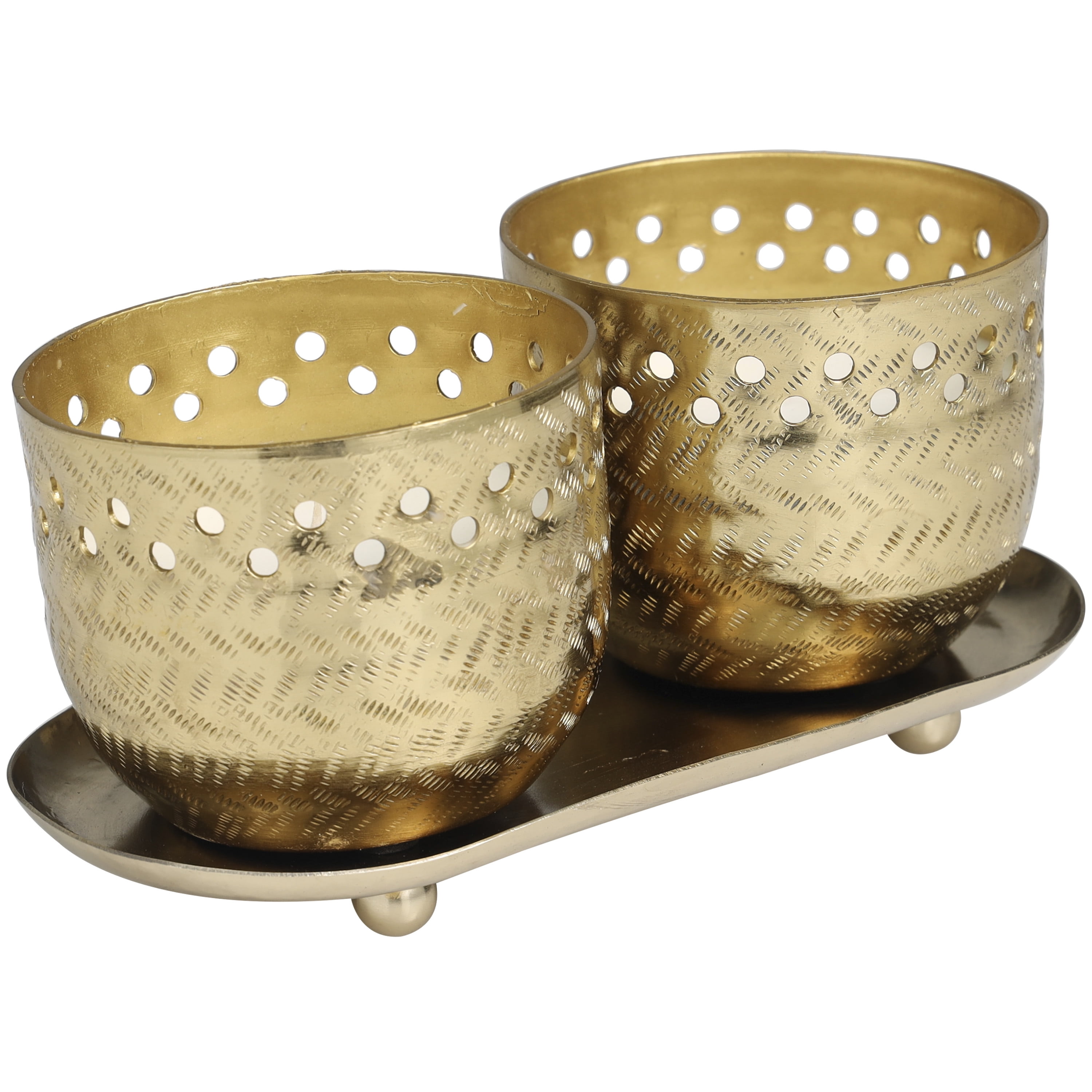 CosmoLiving by Cosmopolitan 2 Holder Gold Metal Egyptian Mint Scented Cutout Spotted 7 oz 1 Wick Candle with White Wax, (Set of 2)