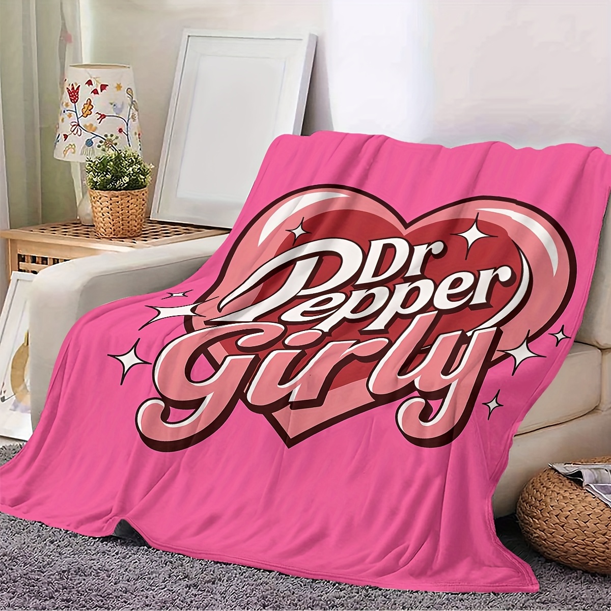 Dr Pepper Sweet Heart Pink Limited Edition Flannel Blanket Soft Warm Nap Throw Sofa Office Bed Camping Travel All Season Bed Accessory Blanket Office Nap Blanket Throw Blanket All Season