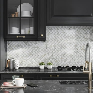 Serena 10 x 11 in. Polished White Gray Marble Mosaic Arabesque Wall and Floor Tile (3.75 sq ft/case) - 5 Pack