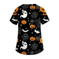 thumbnail image 3 of WTOBBY Women's Fashion Short Sleeve Halloween Printed V-Neck Top with Pocket Detail, Workwear Style for Caregiver Uniforms and Nursing Apparel, Shirt Perfect for Seasonal Costume Events,Dark Gray XL, 3 of 5