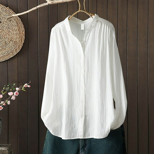 Heisall Womens Shirt Long Sleeve Vintage Literary Style Double-layer Cotton Casual Blouse Fall Winter Spring 2025 New Arrival Fashion Top