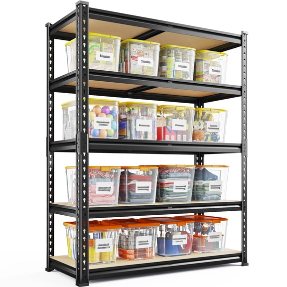 Romorgniz 5-Tier Garage Shelving, 2400 lb Heavy Duty Adjustable Storage Shelves with MDF Boards, 35.5"W x 11.9"D x 75"H, Black