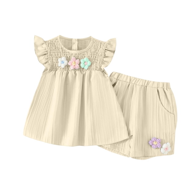 Ensembles de Tenues d'Été pour Enfants, Ensembles de Tenues pour Filles, Ensemble Décontracté à Manches Courtes à Fleurs pour Tout-Petits + Shorts à Nœud, Ensemble Décontracté à Manches Courtes Col Rond