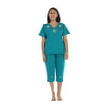 thumbnail image 3 of Unik Women's Short Sleeve Embroidered Roses Blouse and Matching Capri Set, Jade Size 2XL, 3 of 3