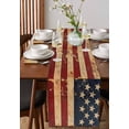 thumbnail image 4 of Vintage American Flag Table Runner Cotton Linen 108 Inch Holiday Dresser Scarves, Retro US Flag White Red Blue Tablerunner for Kitchen Coffee Dining Bedroom Living Room Dinner Scarf Décor 13''x108'', 4 of 9
