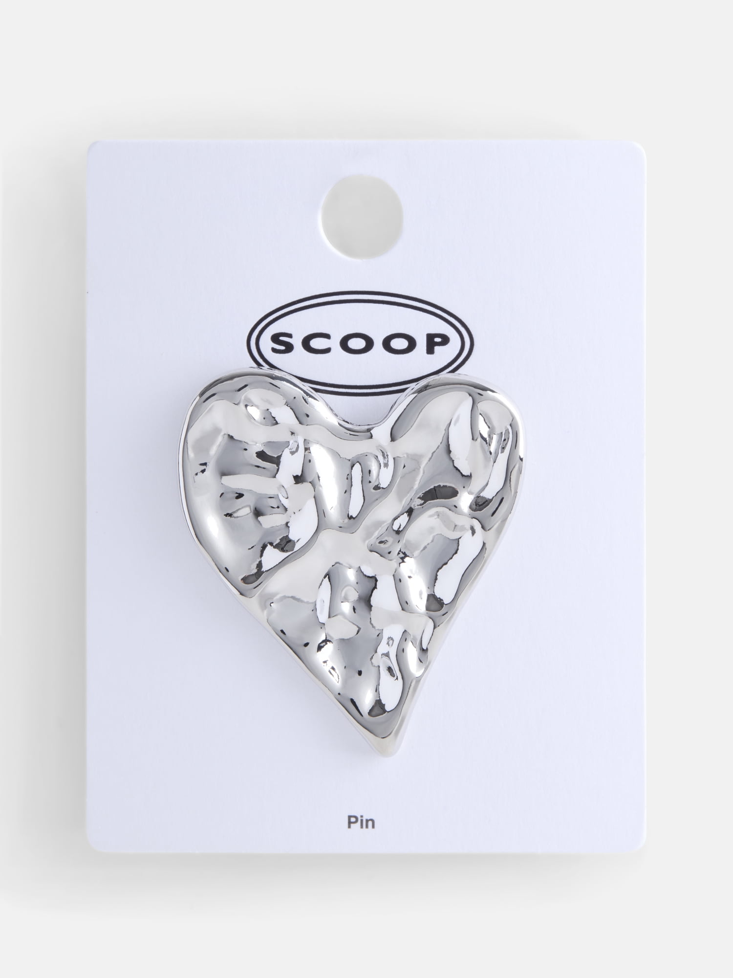 Scoop Heart Brooch, Silver-Tone