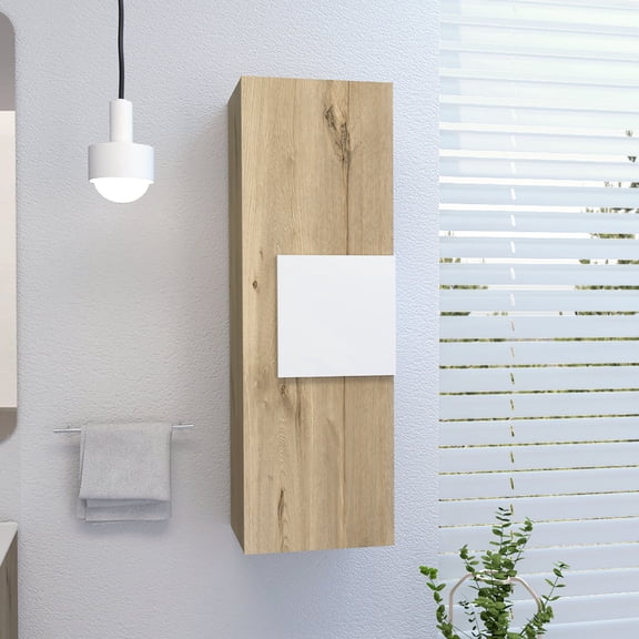 Single Door Wall Cabinet | Bathroom Storage in Modern Style | High - Quality Particle Board | Assembly with QR Code Guide