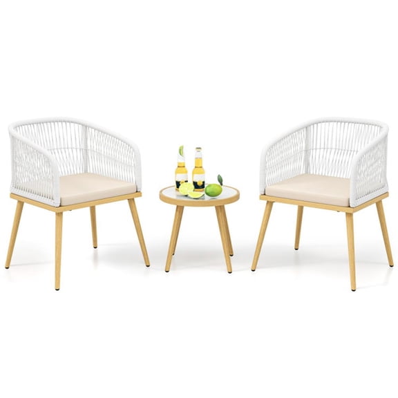 Resenkos Patio Furniture Sets,Outdoor & Patio Furniture Sets,3 Pieces Outdoor Bistro PE Wicker Conversation Furniture Set-White