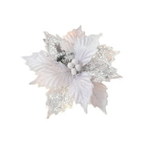 CuiLiyq Glitter Poinsettia Christmas Flowers, 9.5" Artificial Christmas Flowers for Christmas Tree Wreath Decoration, for Home Holiday Wedding Party Decoration (White)