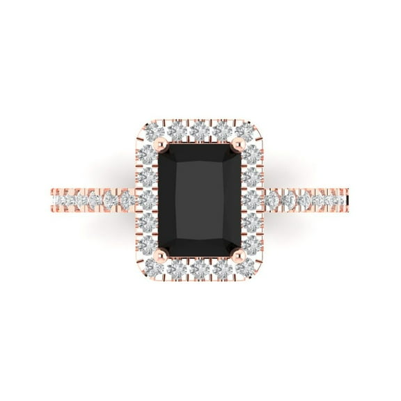 Halo Engagement Ring for Women - 1.86ct Natural Onyx in 18K Rose Gold Promise Ring