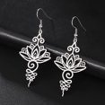 thumbnail image 2 of Pendientes colgantes de flor de loto para mujer, amuletos curativos de yoga, amuleto con símbolo Unalome, joyería de acero inoxidable, pendientes de yoga con flor de loto y Buda, 2 of 4