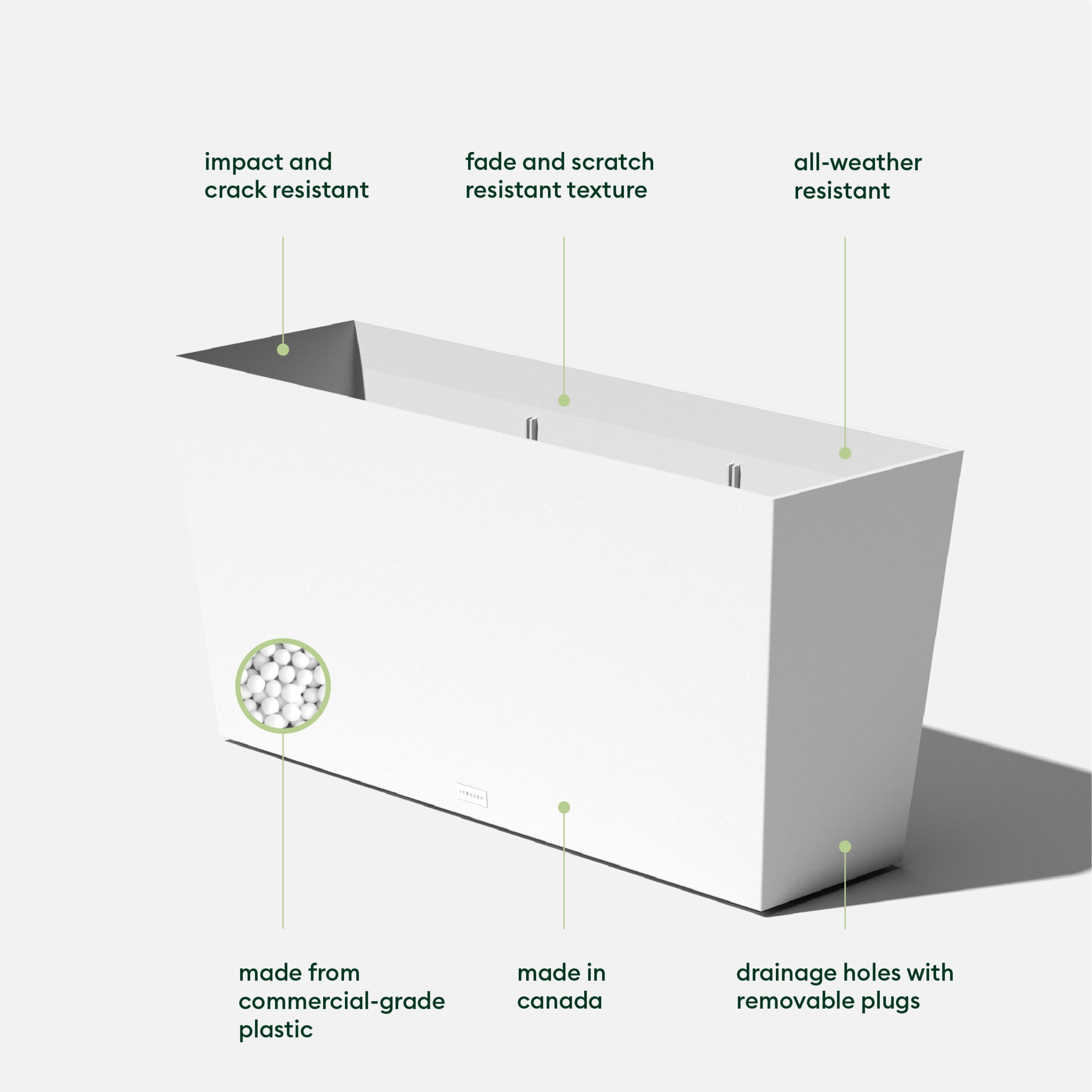 Veradek Pure Series Midori 39" Plastic Planter - White