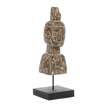 Decmode 28432 Large Hand-Carved Eclectic Bust Wood Sculpture Table Decor, 8