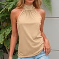 thumbnail image 2 of felwors Summer Sleeveless Neck Halter Tank Tops Back Pleated Casual Keyhole Cami Blouse Khaki for Size XL, 2 of 7
