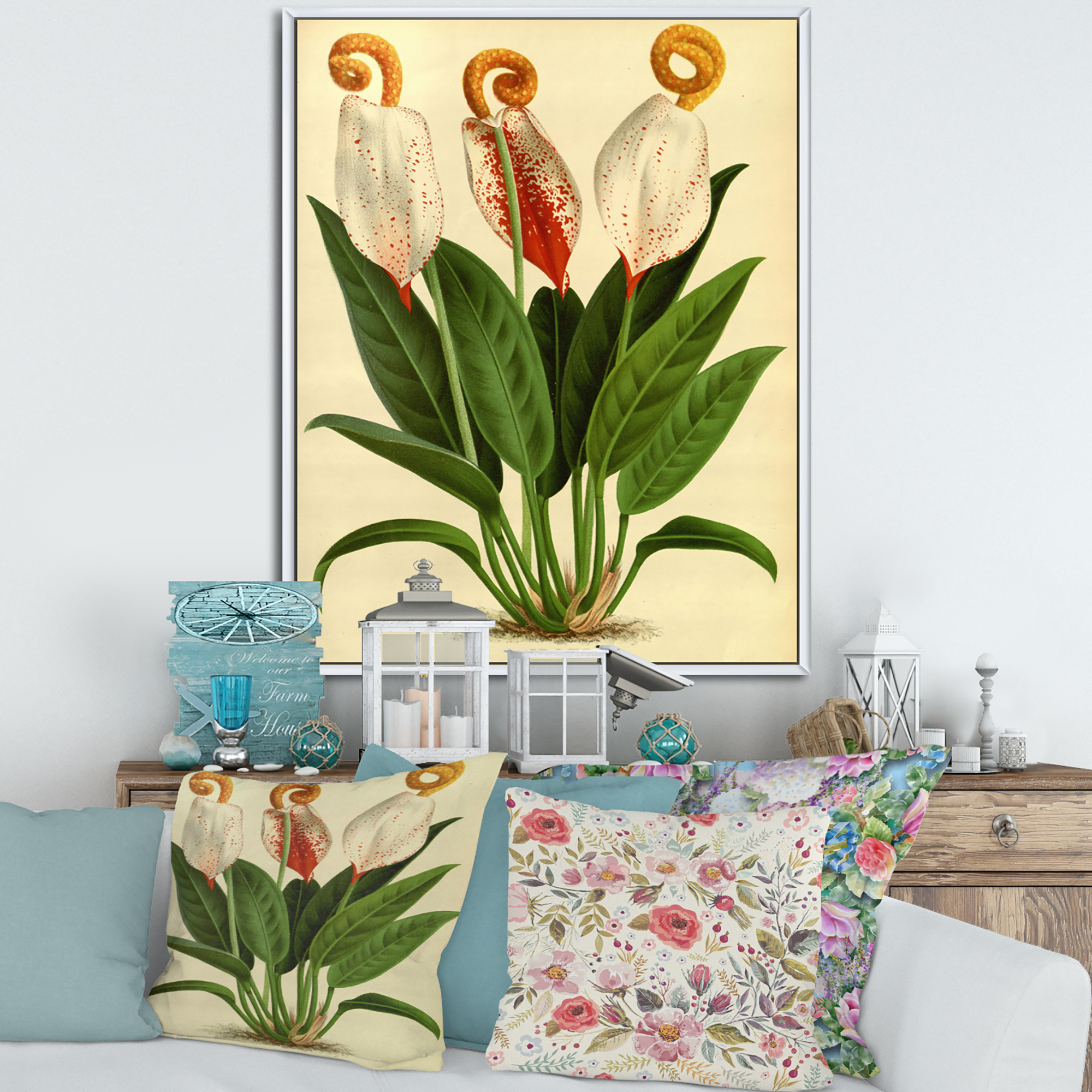 Designart 'Retro Wildflowers' Farmhouse Framed Canvas Wall Art Print