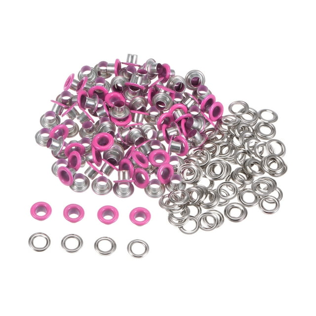 100 Juegos Ojales Kit Metal Ojales 4mm 0.16 Ojal Herramienta para Zapatos Ropa Cinturón Bolsa Bricolaje Proyecto, Fucsia