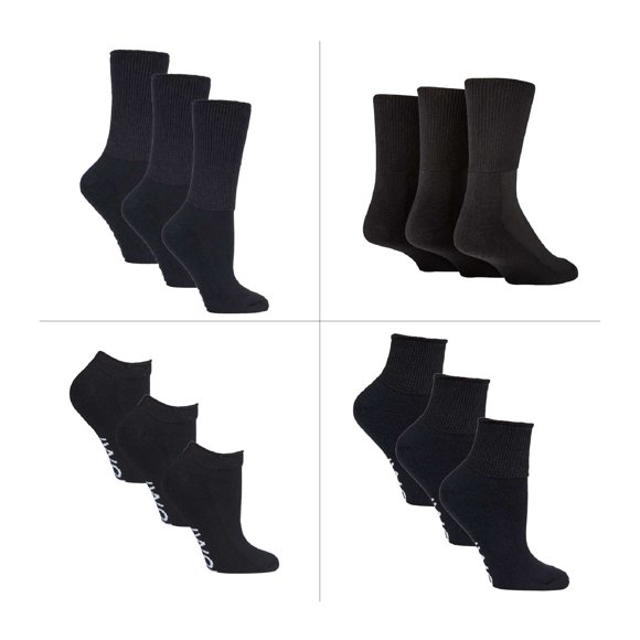 Ensemble de 12 Paires de Chaussettes Unisexes pour Diabétiques / IOMI / Chaussettes Extra Larges en Coton et Bambou