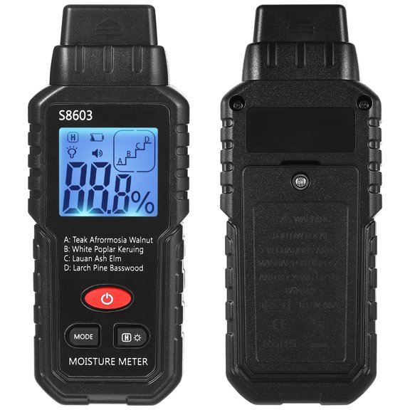 Raindrops Plastic Wood Moisture Meter with Data Hold, Auto Power Off - Precise Moisture Detector for Professionals and DIY Enthusiasts