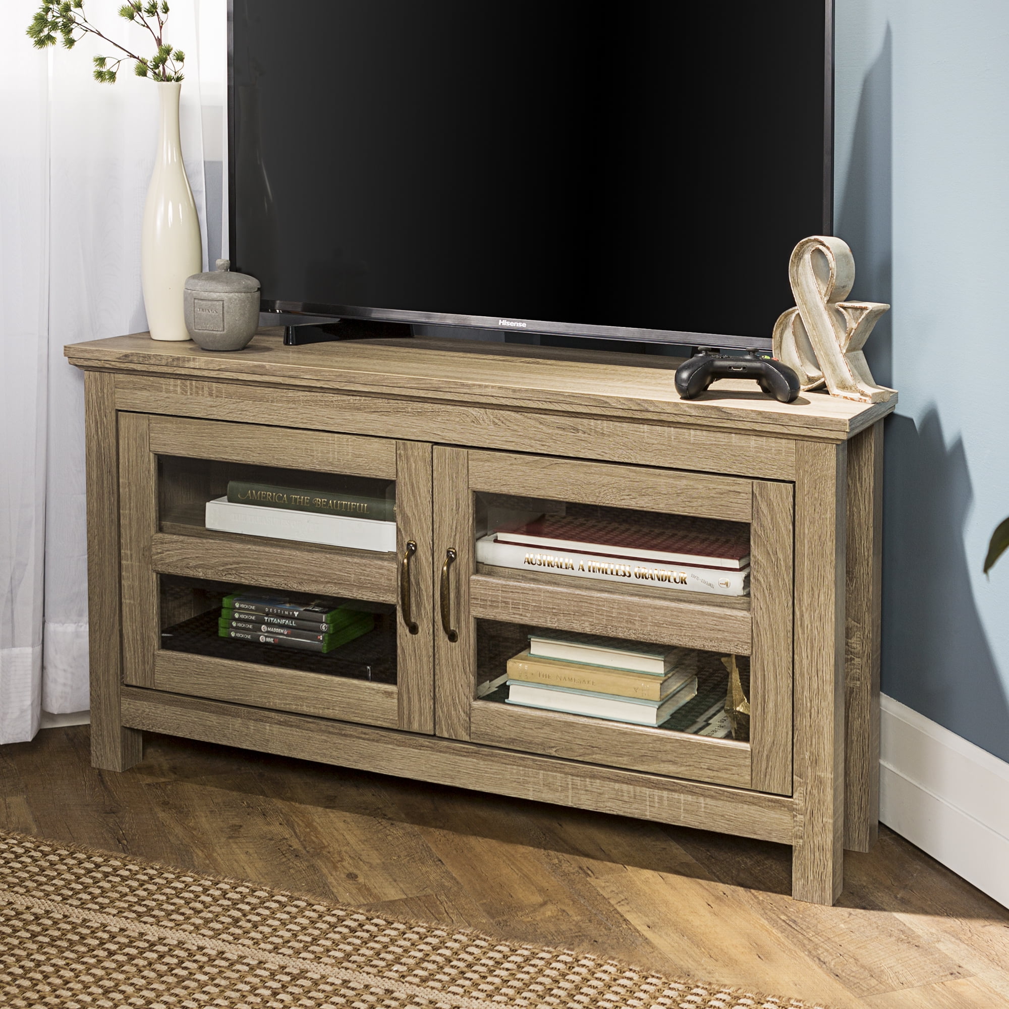 Walker Edison Driftwood Wood Corner TV Stand for TVs up to 48