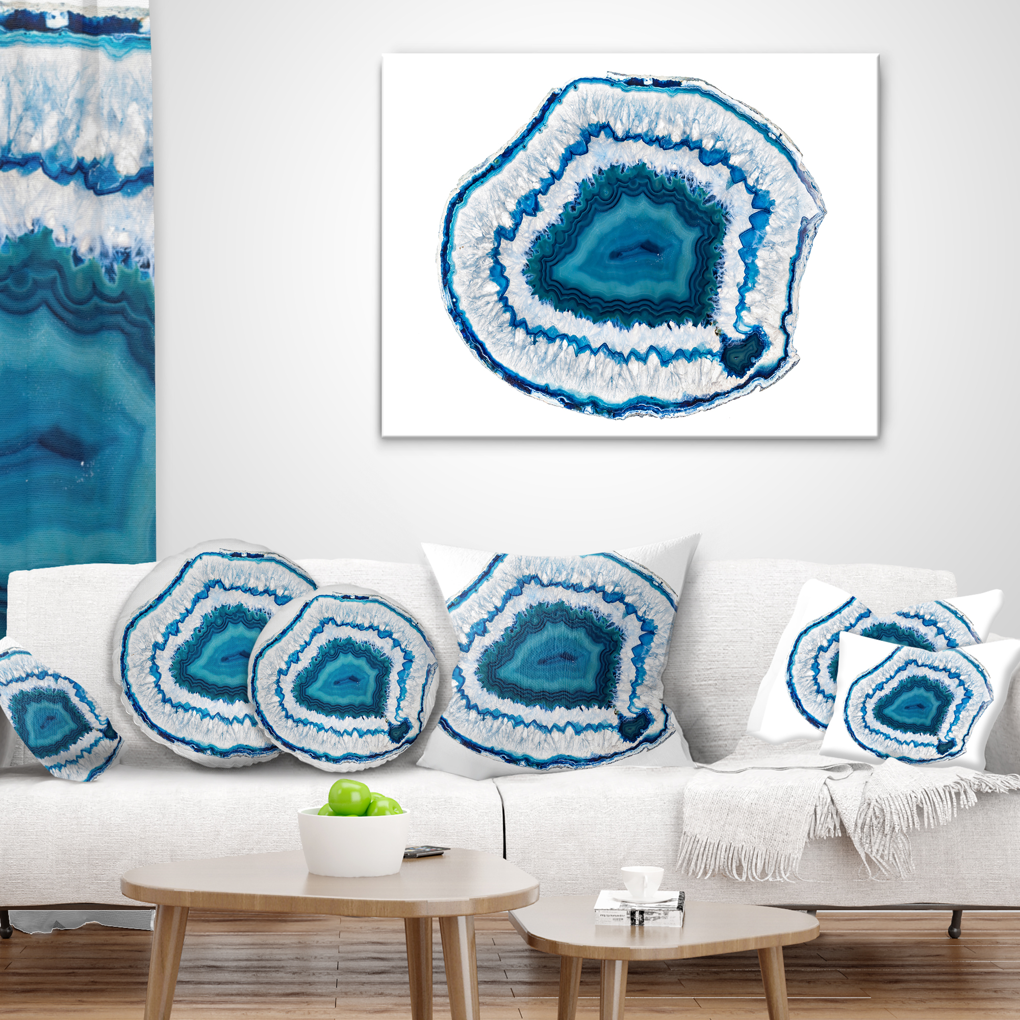 Designart Blue Agate Crystal - Abstract Throw Pillow - 18x18