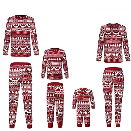 

Fanvereka Family Matching Parent-Child Nightclothes Christmas Pajamas Cartoon Elk Tree Snowflake Printed Family Top Sleeping Trousers Baby Romper New