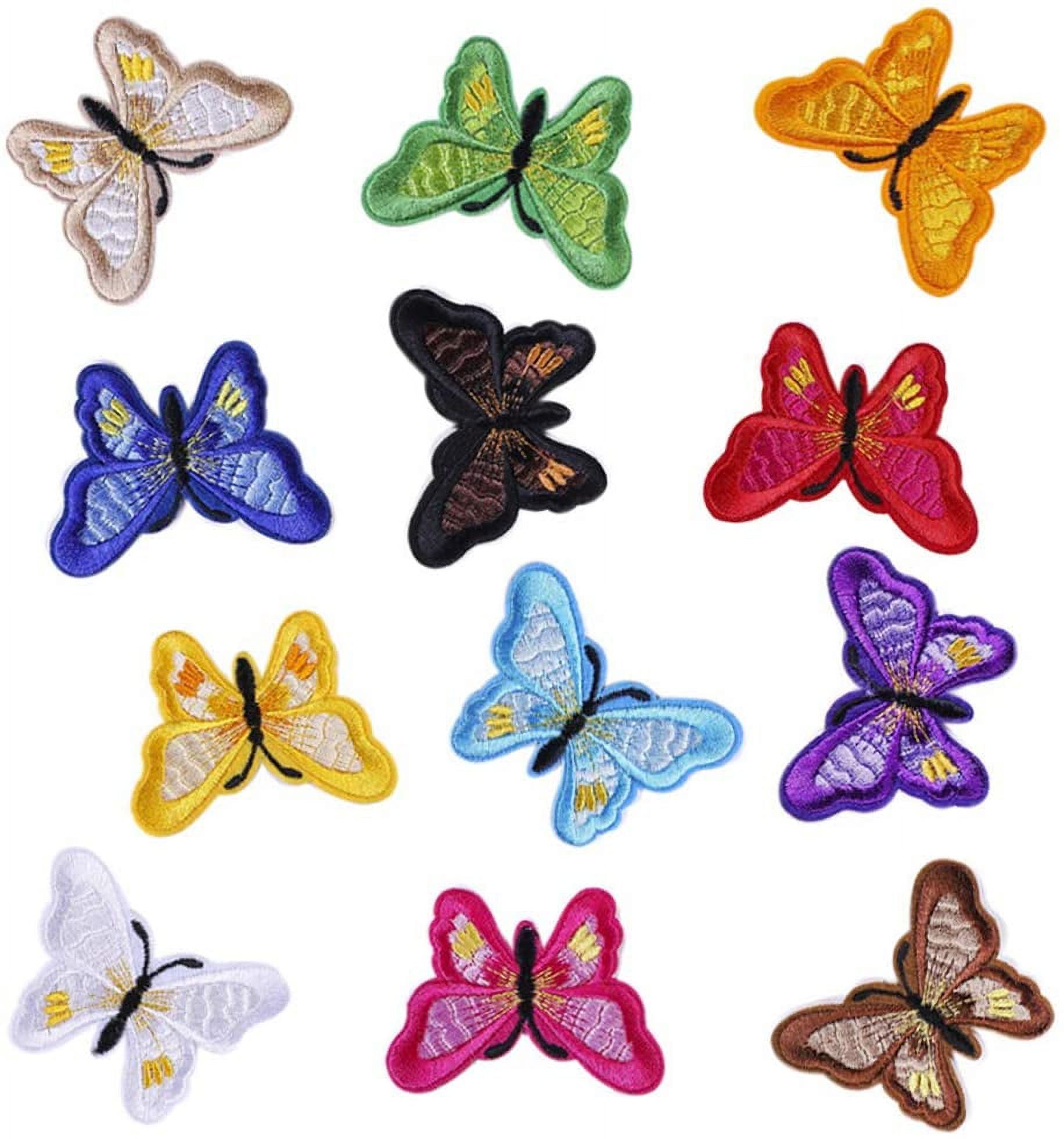 12pcs Multicolor Butterfly Iron on Patches Embroidered Motif Applique  Assorted Size Decoration Sew On Patches Custom Patches for DIY