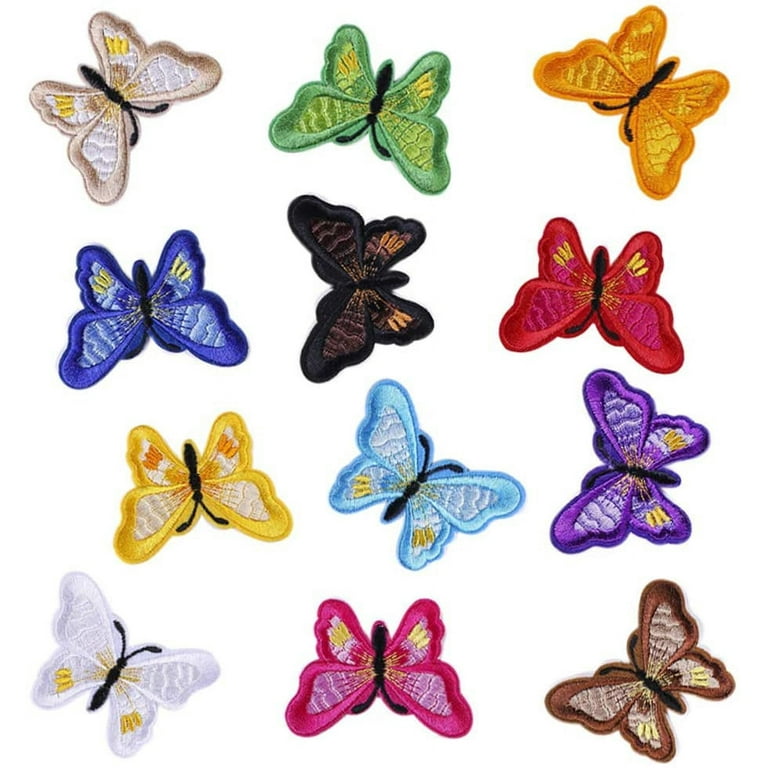 12pcs Multicolor Butterfly Iron on Patches Embroidered Motif Applique  Assorted Size Decoration Sew On Patches Custom Patches for DIY