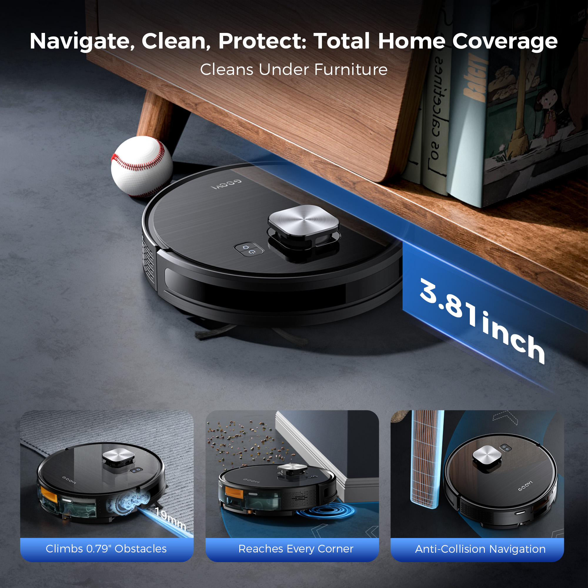 GOOVI Robot Vacuum and Mop 11500pa Suction Robotic Cleaner with Laser Home Mapping and 85 Days Self Empty Station Pet Friendly Anti-Tangle