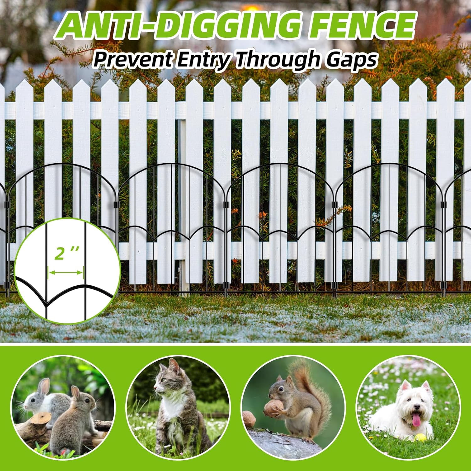 Decorative Garden Fence Dog Barrier 12Pcs 13ft Black Metal Wire for Yard Landscaping