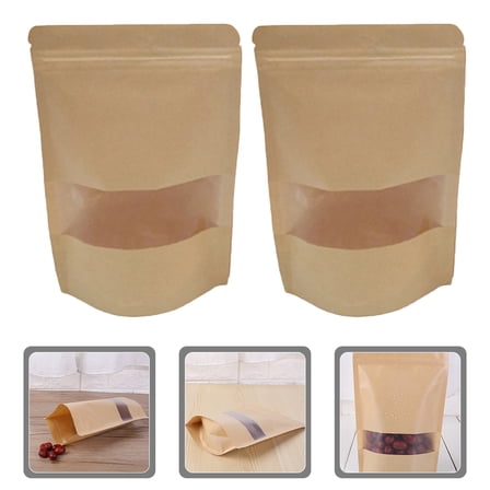 LULULION Khaki Kraft Paper Stand Up Resealable Bags with Clear Window for Dried Food Storage 50pcs