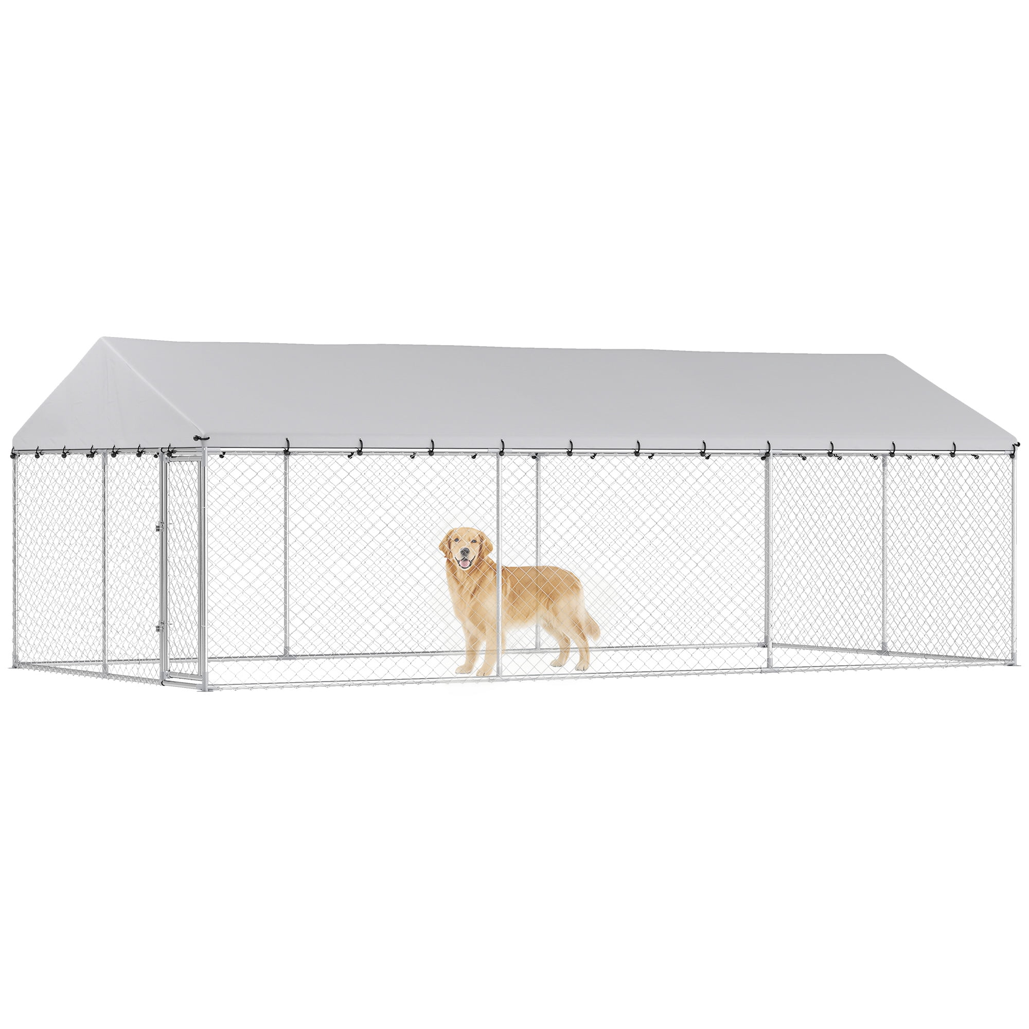 PawHut Outdoor Dog Kennel, Heavy Duty Large Dog Kennel Outside with Waterproof Roof, 2 Secure Latches, Dog Run for Backyard, 20' x 10' x 7'