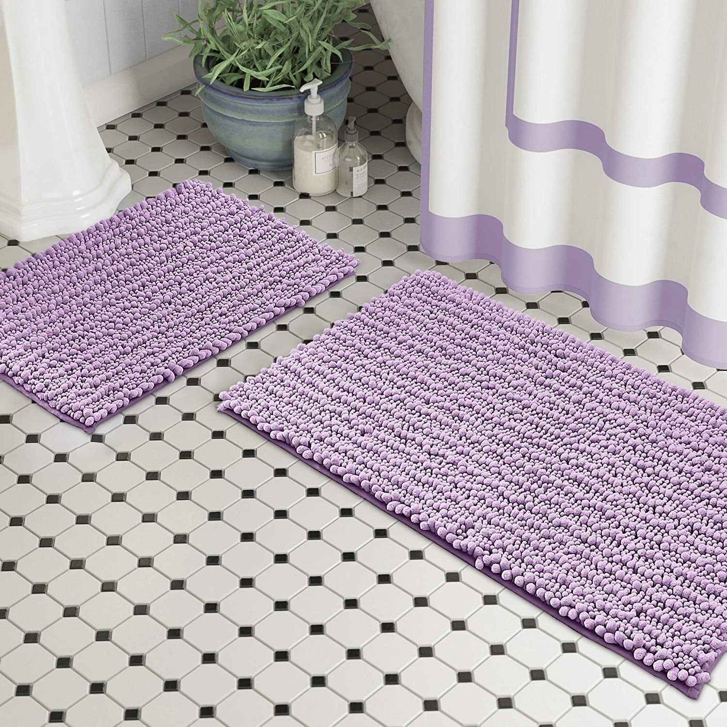 Zebrux Non Slip Thick Shaggy Chenille Bathroom Rugs, Bath Mats for