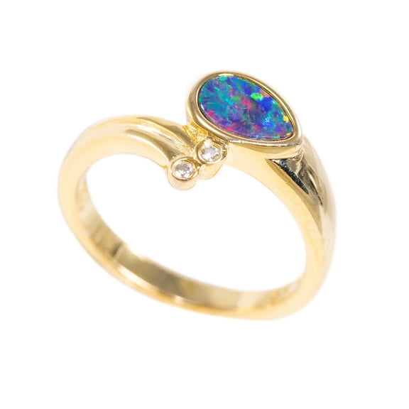 RAINBOW SURPRISE 18KT GOLD PLATED AUSTRALIAN BLACK OPAL RING