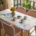 thumbnail image 3 of Easter Table Cloths for 3 Foot Rectangle Tables, Spring Rabbit Eggs Flowers Leaves Grey Plaid Patio Waterproof Elastic Fitted Tablecloths, Washable Rectangular Table Cover for Camping, 3 of 8