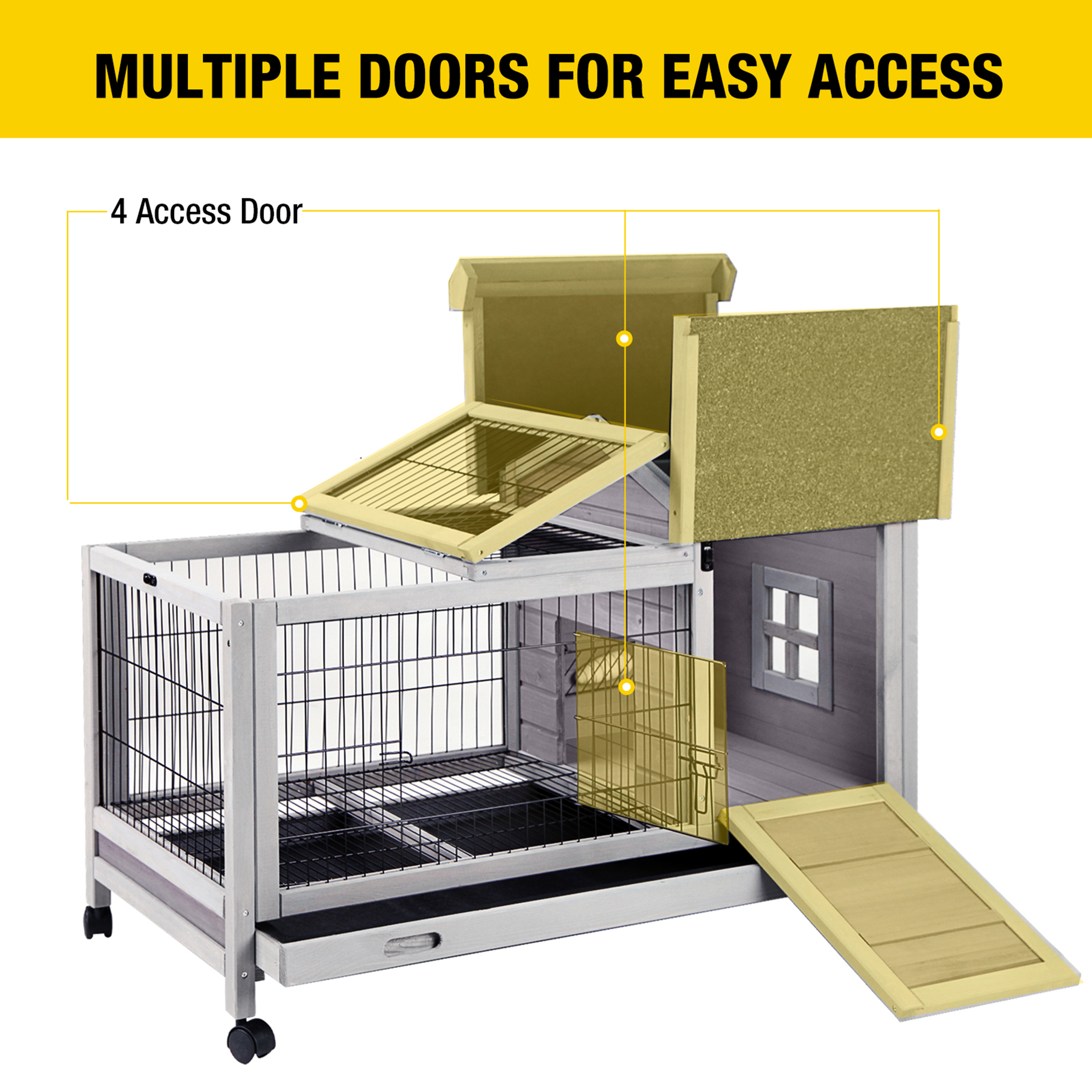 Aivituvin Rabbit Hutch with Wheels and Leak Proof Tray photo 4