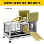 Aivituvin Rabbit Hutch Indoor and Outdoor, Rabbit Cage with Removable Wire Netting and Leak Proof Tray, Mobile Bunny Cage with Wheels