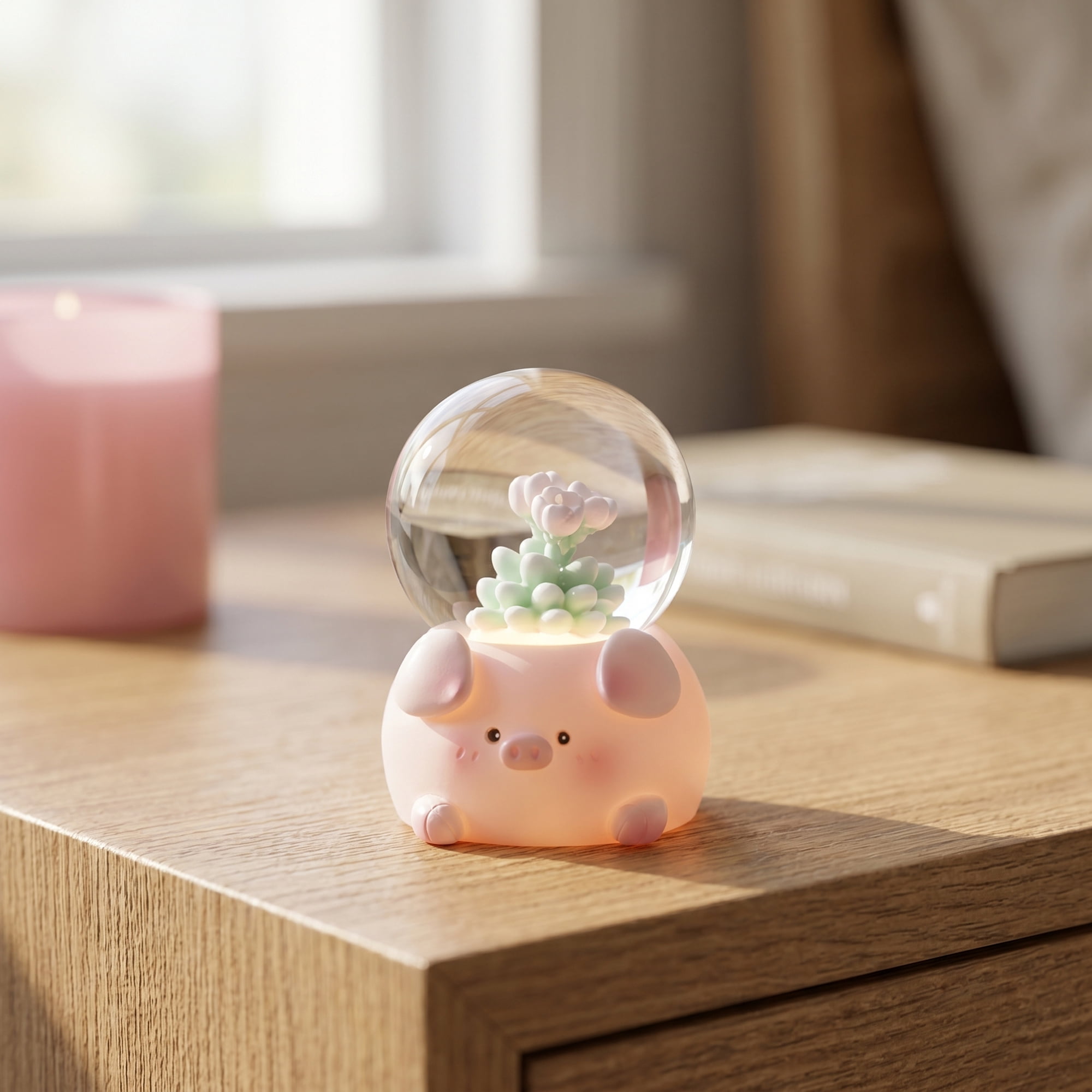 Unique Bargains Mini Resin Figurine Snow Light Up Crystal Ball Pink C 1.8" x 1.8" x 2.7"