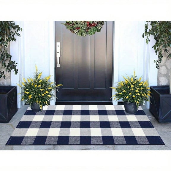 Buffalo Plaid Outdoor Rug Multicolor Farmhouse Style Entry Mat