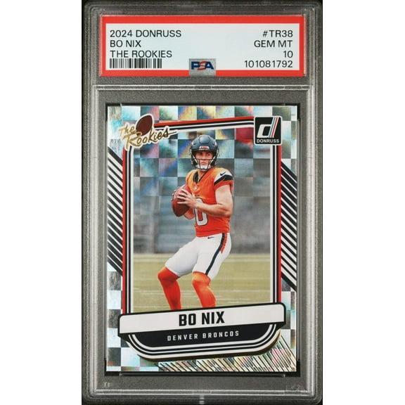 Graded 2024 Panini Donruss Bo Nix #TR38 The Rookies Rookie RC Football Card PSA 10 Gem Mint